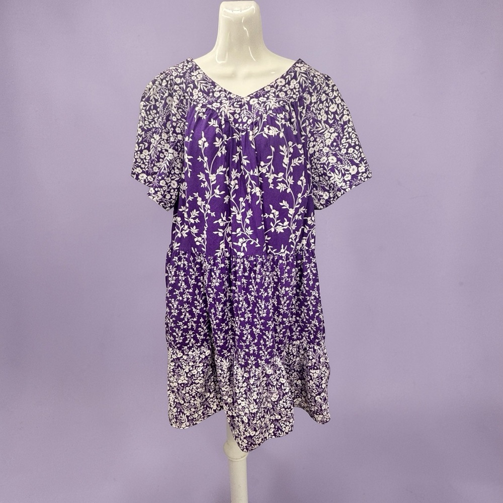 Only Necessities 100% Cotton Floral V-Neck House Dress - Size M 14/16